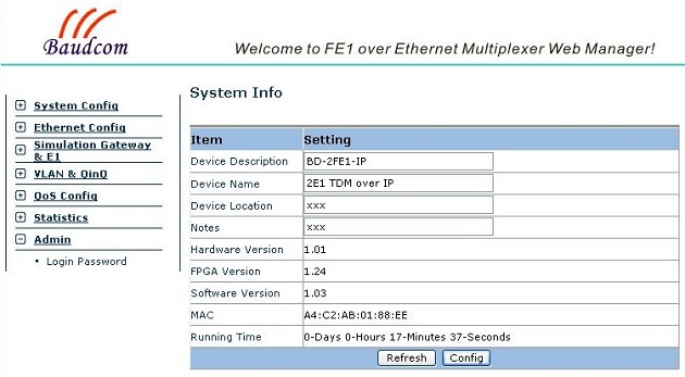 2framed E1 over Ethernet converter management